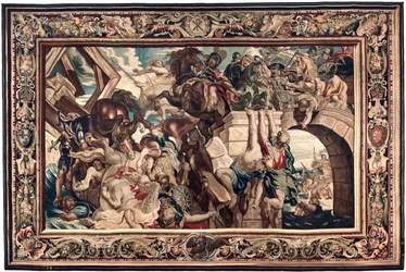 Wandteppich, der den Triumph von Konstantin über Maxentius in der Schlacht an der Milvischen Brücke zeigt